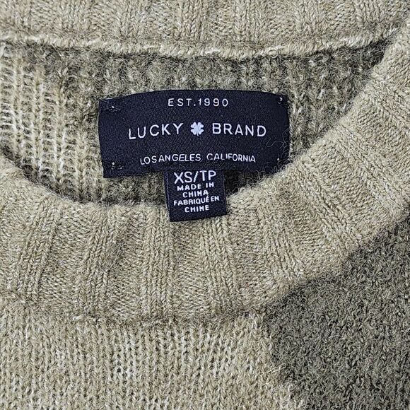 Lucky Brand Women's Size XS Green Camo Crew Neck Pullover Knitted Sweater EUC - Picture 6 of 9